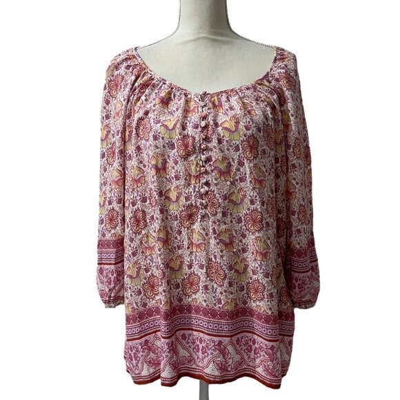 Adrienne Vittadini Feminine Floral Cottage Boho Puff Sleeve Peasant Blouse 2X - Picture 10 of 10